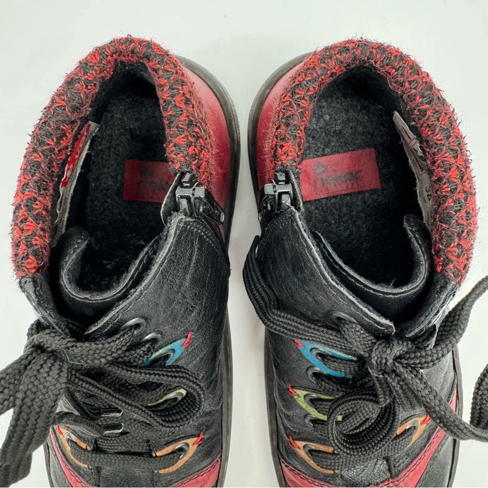 Rieker “Simona 30” Lace Up Leather Ankle Boot Black/Wine/Brandy Size EU 38/US 7 - Picture 11 of 14